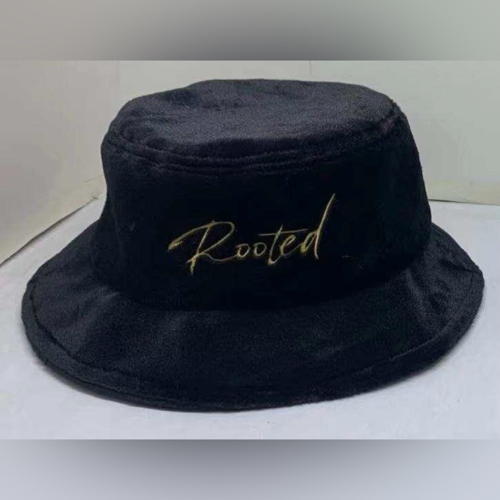 “Rooted” Black Satin Lined Faux Fur Bucket Hat